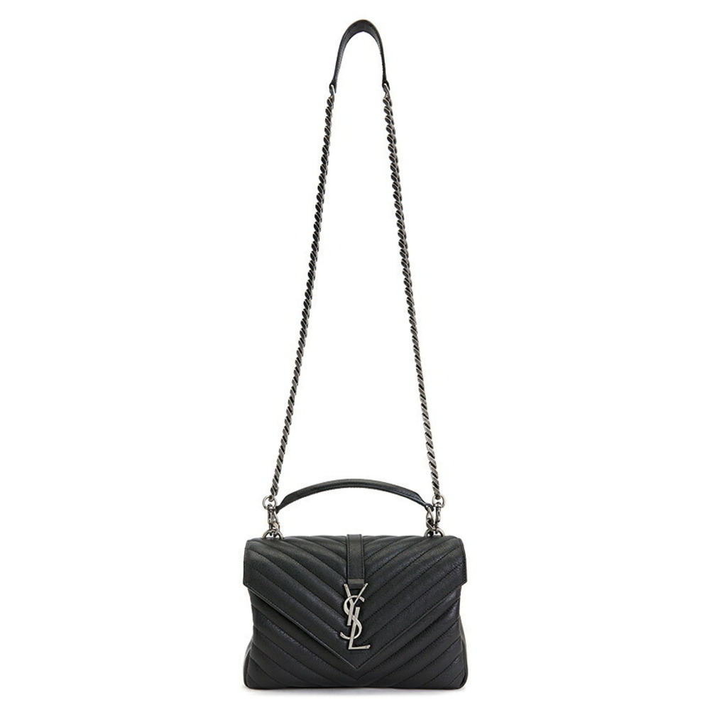 Saint Laurent College Bag shoulder bag chevron quilted leather Black - Picture 7 of 10